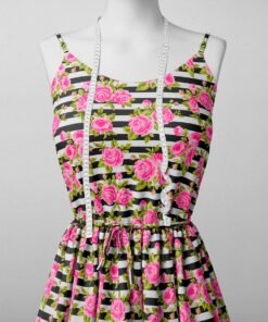 Alternative view of Pink Rose Black Stripe Fabric